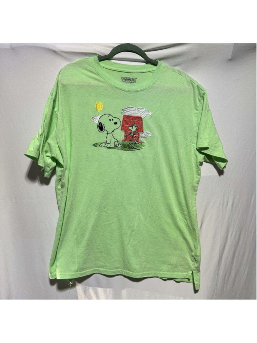 Peanuts Collection Snoopy embroidered Graphic T-Shirt Green Adult XL Cotton